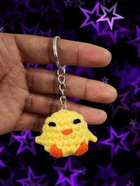4pc Handmade Yellow Chick Crochet Keychain
